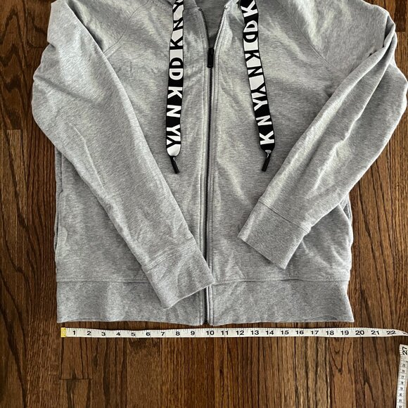 DKNY Sport Women Cozy Zip Up Drawstring Logo Hoodie Gray Size Large - Picture 2 of 6